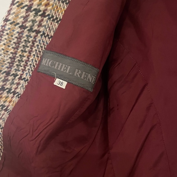 Vintage Tweed Blazer Womens 38 Red Brown Houndstooth Corpcore Wool Suit Jacket - Picture 6 of 9